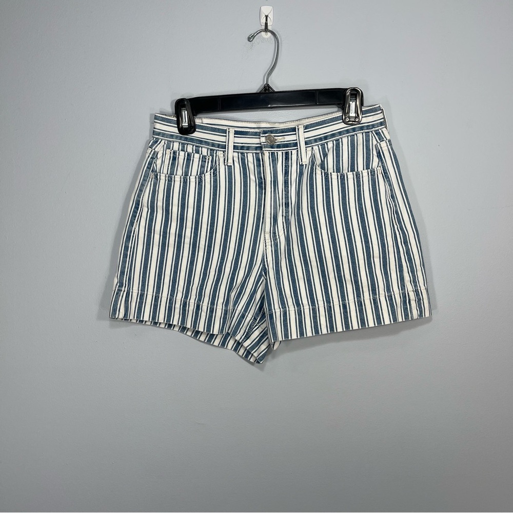 American Eagle Shorts Womens 2 Blue White Stripes Mom Short Cotton High Rise
